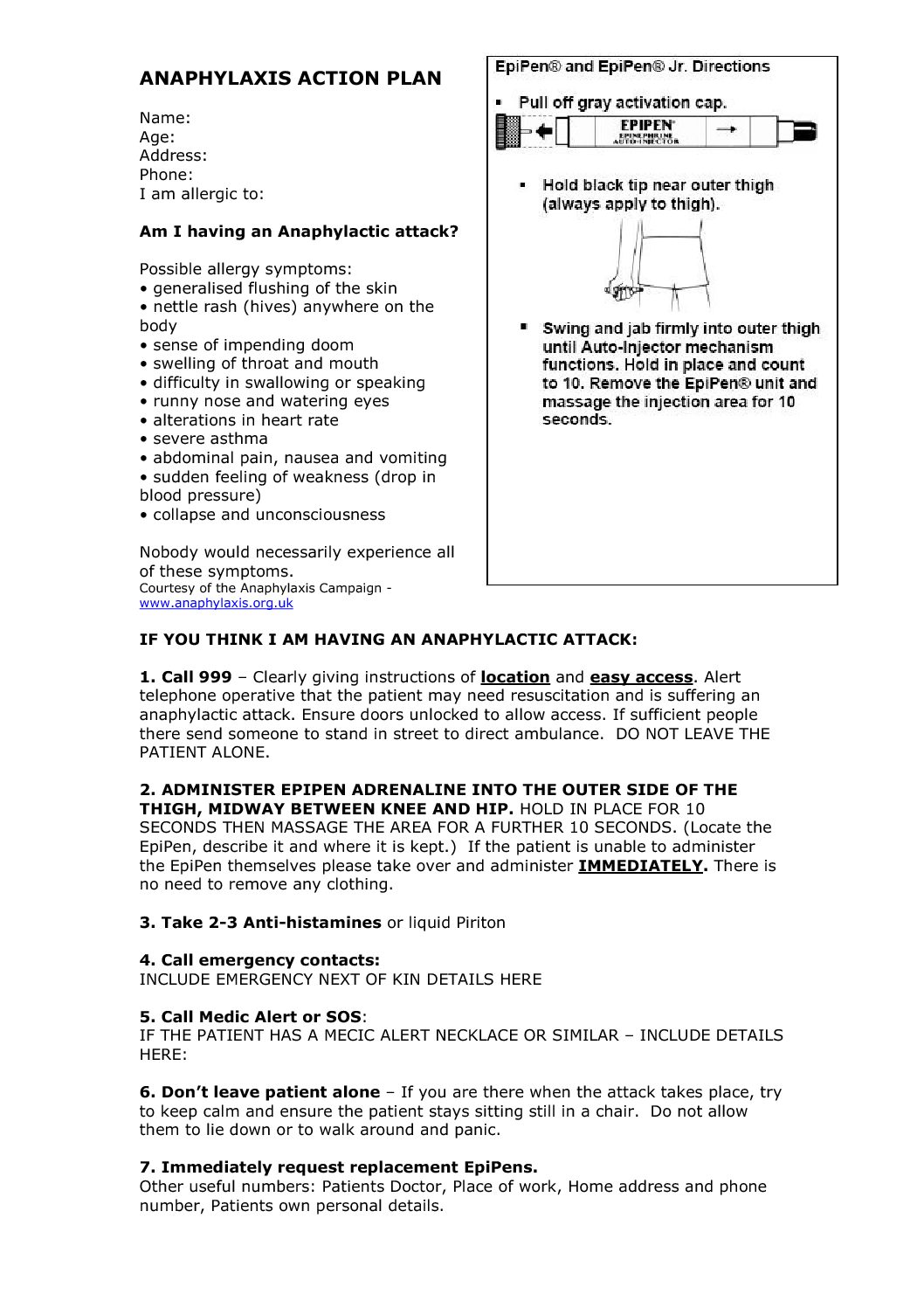 What Is An Anaphylaxis Action Plan