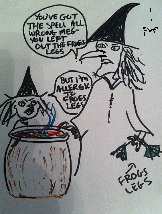 Meg the witch is allergic to frog's legs