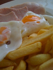 Ham, egg and chips: Cross contamination possible on the grill, the pan and chip fat fryer