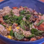 Quinoa salad with watercress, mackeral, sweetcorn and nori flakes