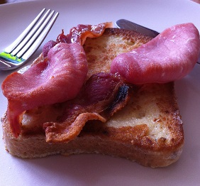 Genius #GF eggy chilli bread with fried bacon