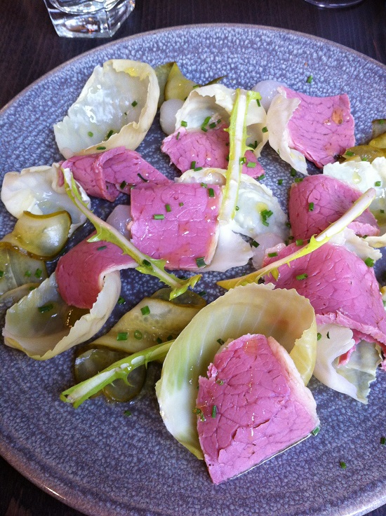 Salted Beef salad with cabbage, gherkins and cournichons #freefreemTop14allergens