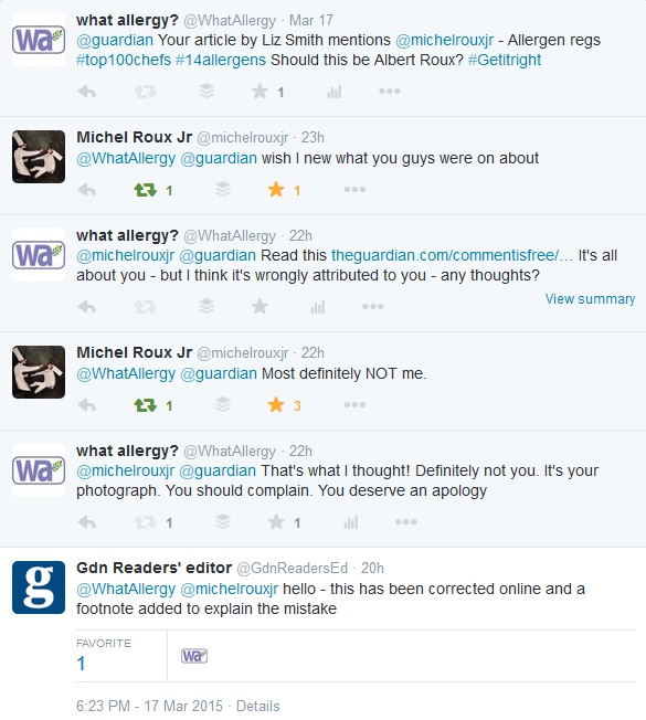 Michel Roux tweeted me about allergen regs