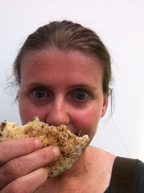 Me eating a BFree wheat, dairy and egg free pitta at the allergy show