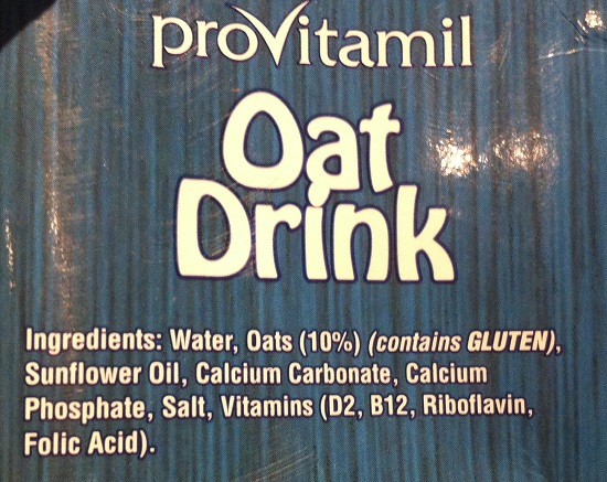 Provitamil oat drink does not label oats in bold