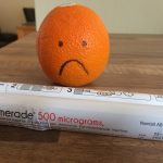 Practise by injecting expired adrenaline autoinjector pens into an orange