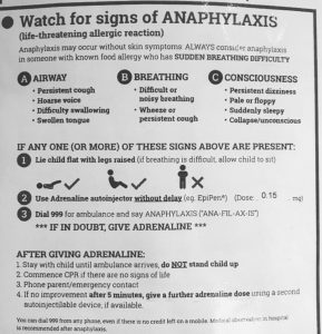 Do not stand up if having anaphylaxis. Stay sitting or ideally lay down with feet elevated.